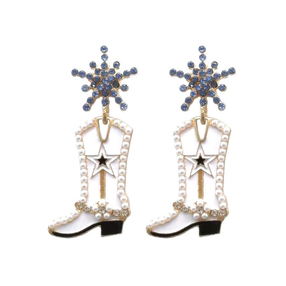 Cubic Zirconia Pearl Cowboy Boot Earrings - Picture 3 of 4